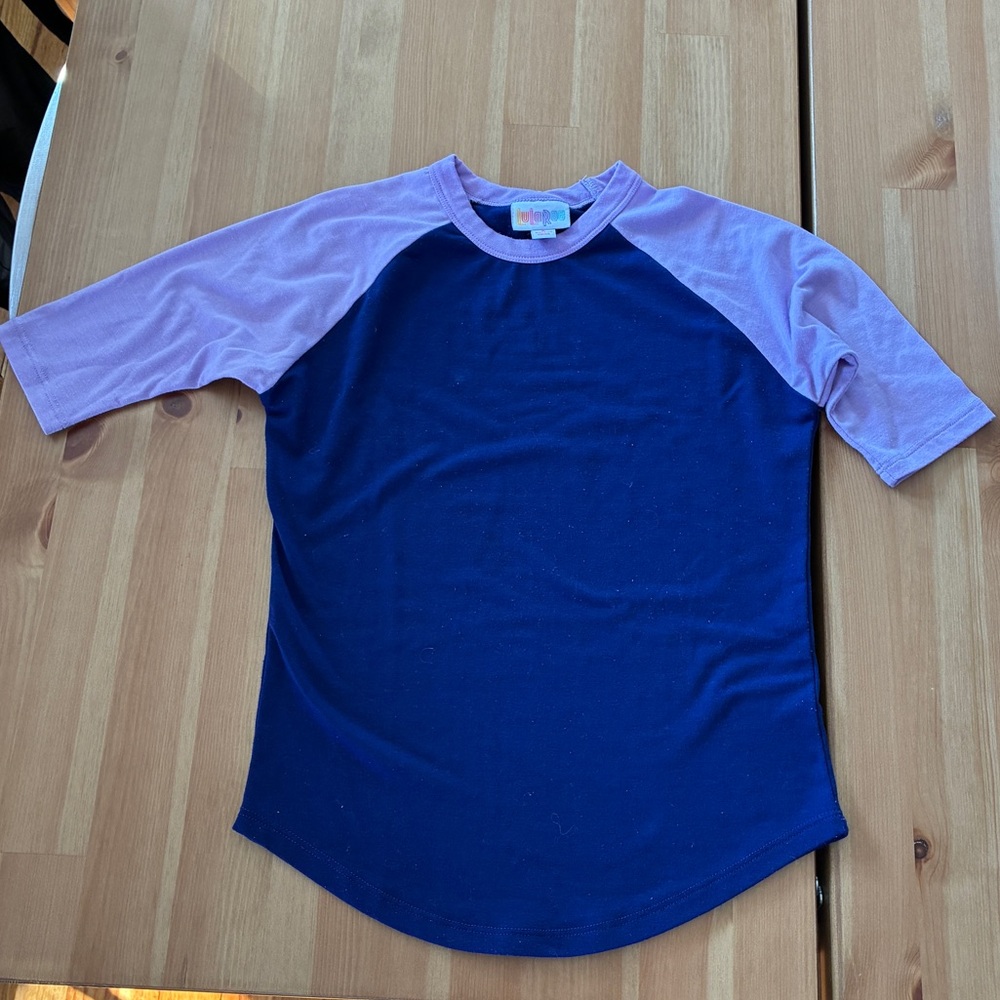 LulaRoe Kids Blue and Pink Raglan Shirt